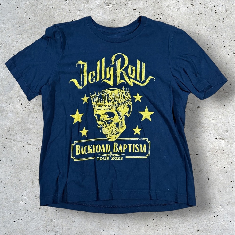 Jelly Roll Backroad Baptism Tour 2023 T Shirt Mens Medium Double Sided Blue